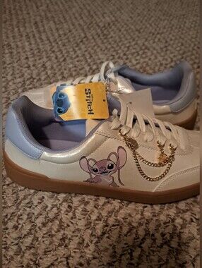 Ladies Stitch Graphic Sneakers - Cream & Light Blue NWT ADULT 10